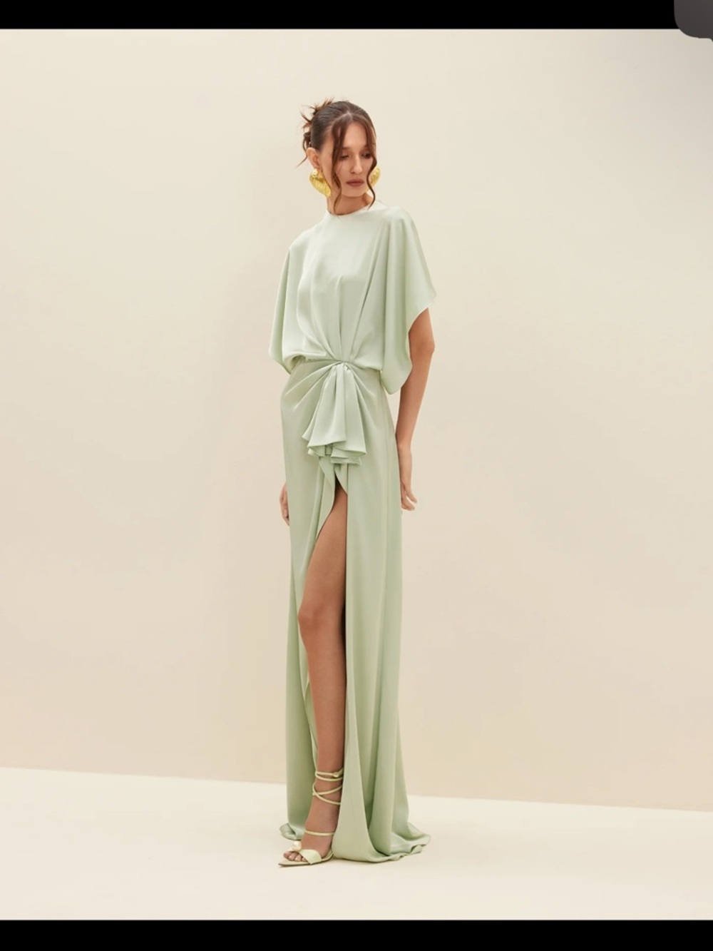 Floor-Length Mint Green Maxi Dress with Front Knot and High Slit